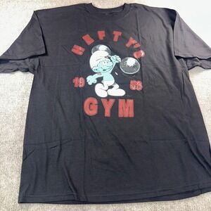 The Smurfs Hefty's Gym Graphic T-Shirt Black 2XL Hefty Smurf Retro 2022 Cotton